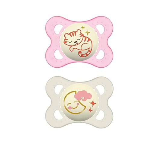 MAM Original Day & Night Baby Pacifier, Nipple Shape Helps Promote Healthy Oral Development, Glows in The Dark, 0-6 Months, Baby Girl, 2 Count