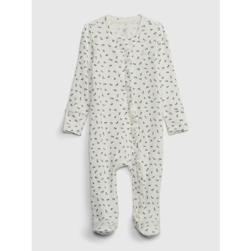 Baby First Favorites TinyRib Footed One-Piece in ivory frost floral, size: 3-6 M