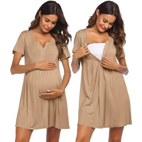 Ekouaer Labor and Delivery Gown, Nursing Nightgown, Maternity Nightgowns for Hospital Short Breastfeeding Nightgown S-XXL