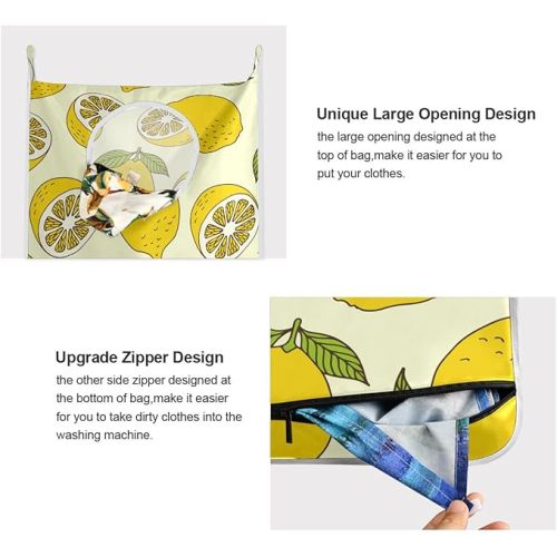 Hanging Laundry Hamper Bag Over the Door Laundry Hamper Wall Hamper Large Dirty Clothes Hamper with Stainless Steel Hooks 29.5X20inch 1 PCs Lemon Yellow