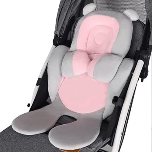 KAKIBLIN Infant Car Seat Insert, Baby Carseat Head & Body Support for Newborn, 2-in-1 Reversible Baby Car Seat Cushion, Soft Stroller Cushion Insert for Car Seats, Bouncer, Strollers, Swing (Pink)