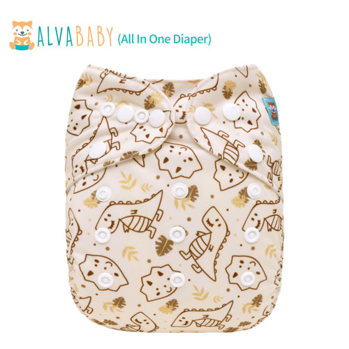 All In One Diaper with Pocket Sewn-in one 4-layer Bamboo blend insert-Dinosaur(AO-EW20A)