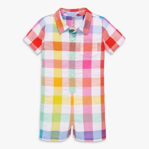 Clearance baby button down shortie in rainbow gingham | Primary.com