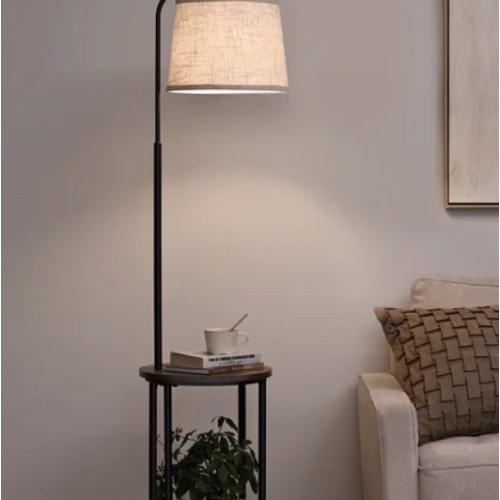 62'' Black Tray Table Floor Lamp with Outlet