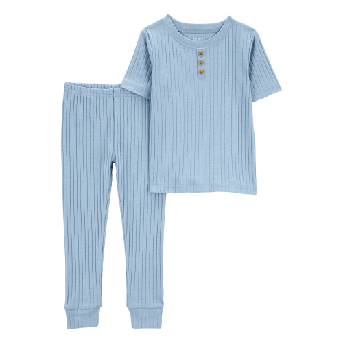 Baby Solid Ribbed Cotton Blend 2-Piece Pajamas - Blue - Carter's | Carter's