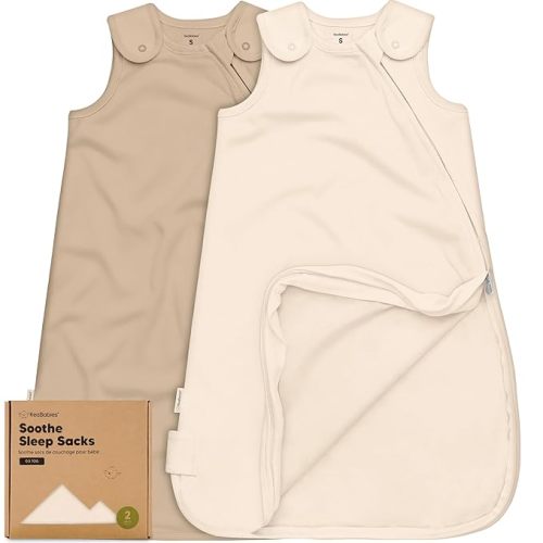 2-Pack Organic Baby Sleep Sacks, 100% Cotton - Soft & Breathable 0.5TOG Baby Wearable Blanket, Toddler Sleeping Sack 0-6 Months, Easy to Wear Transitional Swaddles for Newborns (Ecru, S)
