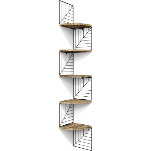 Love-KANKEI Corner Shelf Wall Mount of 5 Tier Rustic Wood Floating Shelves Wall Shelves for Bedroom Living Room Bathroom Kitchen Office and More Carbonized Black