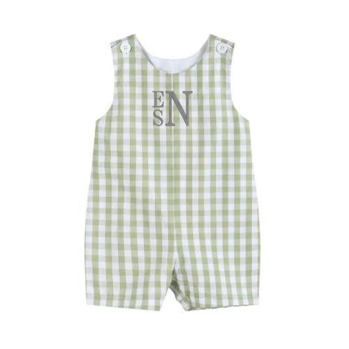 Sage Green Baby Shortall – Blank Front for Monogram or Embroidery | Baby Boy Summer Romper | Soft Cotton Outfit | 3–6M, 6–12M, 12–18M