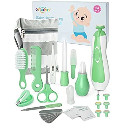OTTOLIVES Baby Healthcare and Grooming Kit, 24 in 1 Baby Electric Nail Trimmer Set Newborn Nursery Health Care Set for Newborn Infant Toddlers Baby Boys Girls Kids (0-3 Years+) (Upgrade Green)