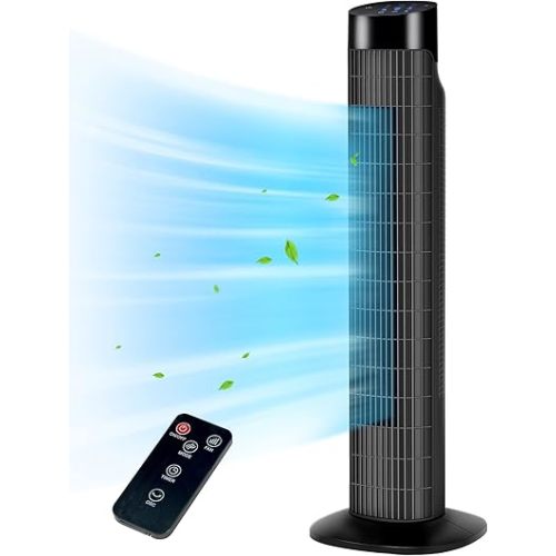 Uthfy 31 Inch Tower Fan for Bedroom, 120° Oscillating Quiet Standing Bladeless Fan With Remote, 7.5H Timer, 3 Speeds, 3 Modes, for Room, Dorm, Office, Black