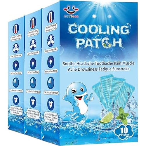 30 Sheets Cooling Patches for Fever Discomfort & Pain Relief, Cooling Relief Fever Reducer, Soothe Headache Pain, 10 Count Per Box (3 Boxes)