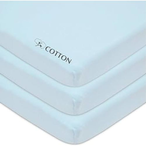 American Baby Company 3 Pack 100% Natural Cotton Fitted Mini Crib Sheets 38" x 24" - Soft & Breathable Small Nesting Portable Sheets, Fits Pack N Play Mattresses, Blue, for Boys & Girls