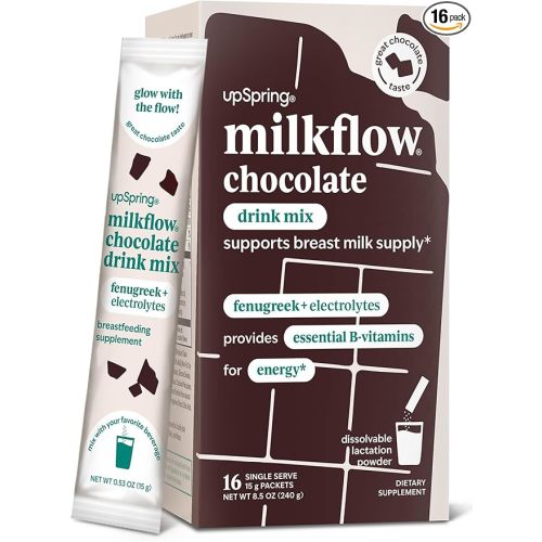 UpSpring Milkflow Breastfeeding Supplement Drink Mix with Fenugreek and B Vitamins to Support Breast Milk Supply and Energy, Chocolate Flavor, 16 Drink Mixes