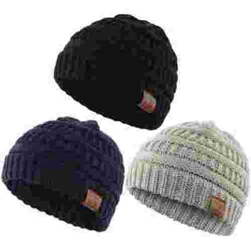 American Trends Warm Baby Knit Hat Cute Cozy Chunky Winter Cap Infant Toddler Baby Beanies for Boys Girls 3 Pack Black & Light Grey & Navy