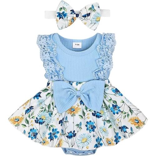 Baby Girl Clothes Newborn Romper Dress Infant Lace Ruffle Sleeveless Summer Outfits with Headband