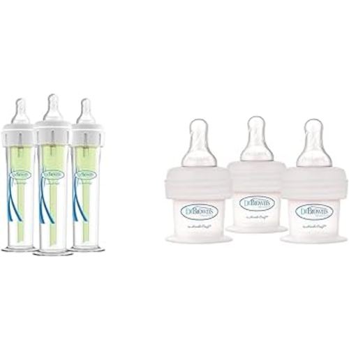 Dr. Brown's Accufeed Anti-Colic Baby Bottle with Preemie Nipple - 60cc - 3pk & First Feeder Bottle with Preemie Nipple - 15cc - 3pk