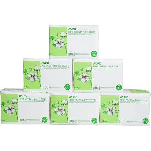 MPK-Dry 100% Cotton Baby Dry Wipes, Baby care，Unscented and Hypoallergenic, 120pcs/pack, 720pcs/6pack Odorless Disposable Facial Tissues，Baby Necessities for Diaper Changes, Meals,Wet and Dry Use