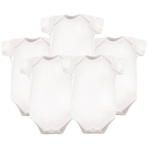 Hudson Baby Cotton Bodysuits 5pk, White, 0-3 Months