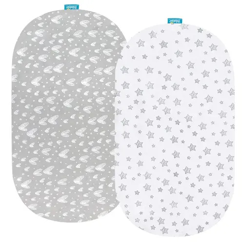 Bassinet Sheets Universal Fit for Oval, Hourglass, Rectangle Bassinet Mattress, 2 Pack 100% Cotton Sheets for Halo Bassinest Swivel, Flex, Luxe Sleeper, Unisex Bassinet Fitted Sheet for Baby Boy Girl