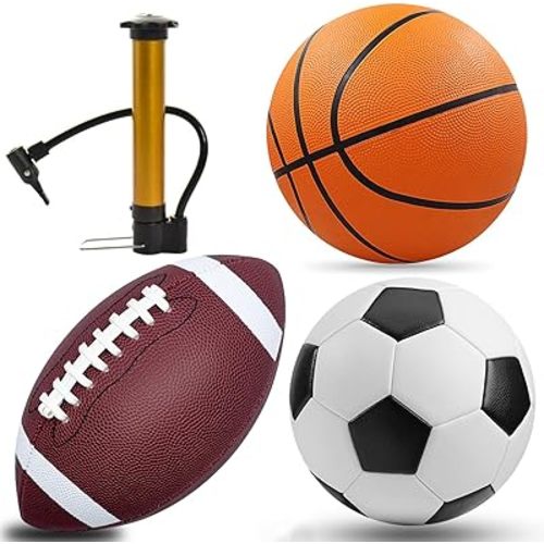 3-Piece Sports Balls Set, Includes Size 5 Basketball, Size 4 Soccer Ball, Size 6 Football & Pump, Sports Equipment Perfect Sports Gift for for Boys, Girls, Teens, and Adults