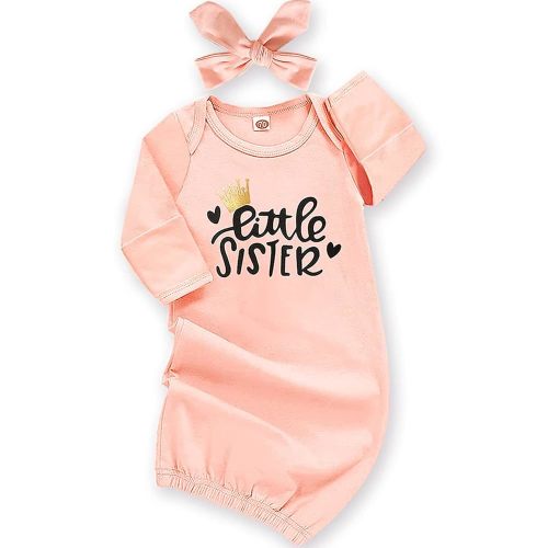 AMAWMW Newborn Baby Girl Little Sister Sleeper Gown Stripe Long Sleeve Nightgown Pajamas Gifts Stuff Essential Outfit