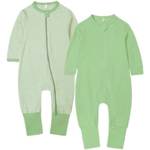 BeiVSlley 2PC Baby Boy Girls Romper Onesies Cotton Long-Sleeve Zipper Bebé Jumpsuit Infant Solid One-Piece Outfits Clothes