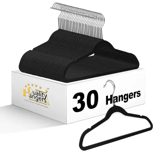 Quality Kids Plastic Hangers 30 Pack Non Velvet Non-Flocked Thin Compact Kids Hangers Swivel Hook for Shirts Blouse Coats (Black, 30)