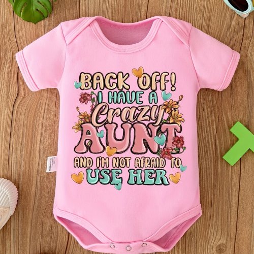 1pc &quot;I Have a Crazy Aunt&quot; Letter Print Baby Bodysuit, Short Sleeve Newborn Romper, Soft &amp; Comfortable Polyester Knit Fabric, Casual Regular Fit, Perfect Pregnancy Gift, for Outdoor