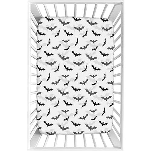 Decorative Crib Sheet,Goth Fitted Microfiber Baby & Toddler Universal Crib Sheets,28"x 52"x 8",Halloween Silhouette of Flying Bats And Shadows Print Crib Sheet Set, for Standard Crib Mattresses