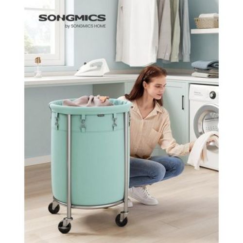 Mint Green & Metallic Silver Laundry Basket. A 29 - gallon rolling hamper with a steel frame. Features a removable bag, 4 casters, and 2 brakes¡£