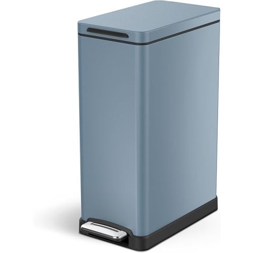 Home Zone Living 12 Gallon Slim Trash Can, Stainless Steel, Step Pedal, 45 Liter