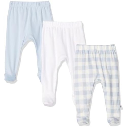 HonestBaby 3-Pack Footed Pants Roomy Fit Pull on Bottoms 100% Organic Cotton for Infant Baby Boys, Girls, Unisex