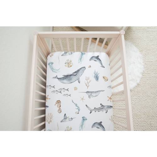 Ocean Crib Sheet, Under The Sea Nursery Bedding, Whale Crib Bedding, Sea Crib Sheet, Ocean Baby Gift, Baby Boy Fitted Crib Sheet -Deep Ocean