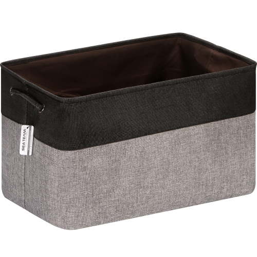Sea Team 3-Pack Extra Large Storage Basket Set, Trunk Organizer, Clothes Toys Bin, 22 x 15 x 13 Inches, Rectangular Canvas Fabric Collapsible Shelf Box with Handles, Grey & Black