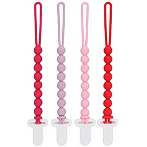 Amazon.com : 4-Pack Silicone Pacifier Clips with One-Piece Beads for Baby Boys and Girls - Flexible and Rust-Free Holders for Teething Relief and Baby Essentials, Safe for Newborns (Pink) : Baby