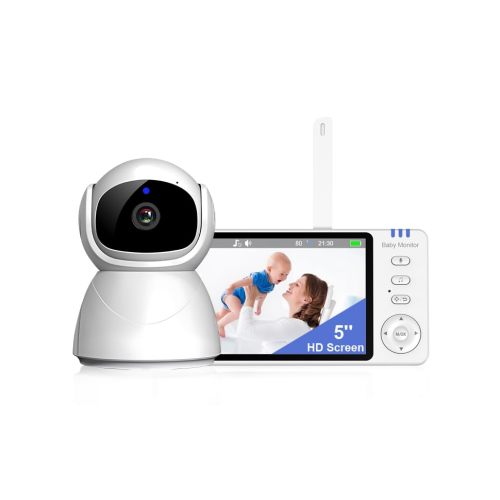 AnKeKe 5" Video Baby Monitor with Camera and Audio, No WiFi No App, 720P HD Secure Connection, 1000ft Range, Night Vision, Temp & Feeding Alarm, 355° PTZ
