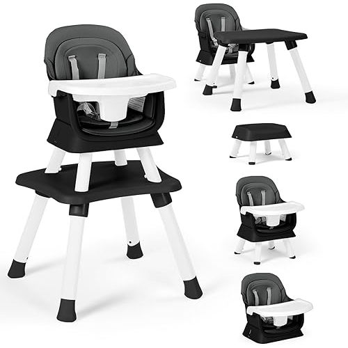 Baby High Chair, 8 in 1 Convertible Highchairs for Babies and Toddlers, Children Dining Booster Seat/Kids Building Block Table for Girls Boys, Baby Seat with Removable Tray, Grey