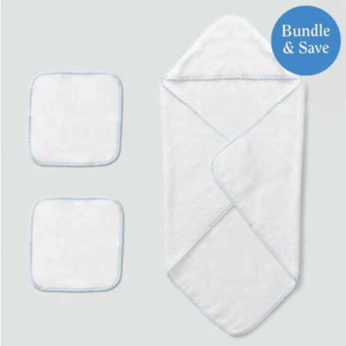 Weezie Towels | Baby Bath Bundle - Light Blue Gingham on White