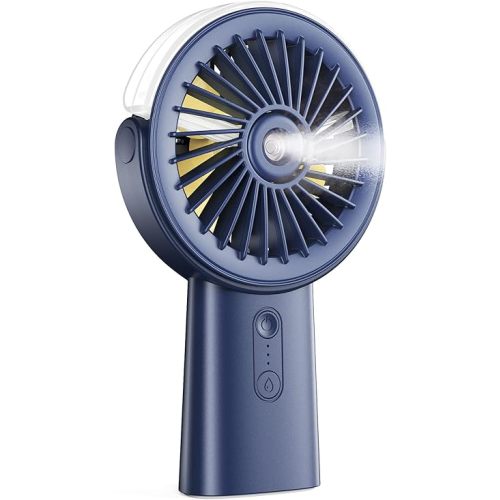 Otlonpe Handheld Misting Fan Portable, 4000mAh Rechargeable Small Personal Water Spray Hand Held Mist Fan Battery Operated, 90° Rotatable, Power Bank for Travel Home Office Men Women Kids (Blue)