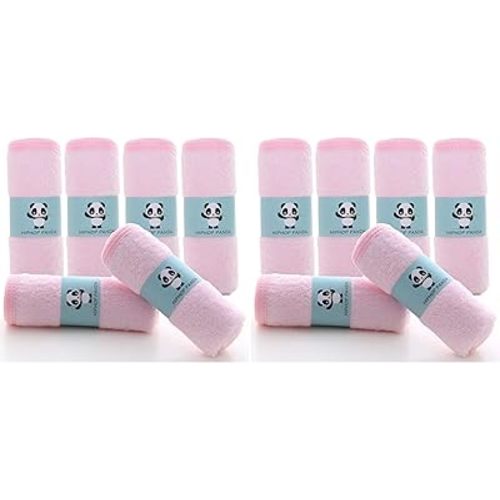 HIPHOP PANDA Baby Washcloths, Rayon Made from Bamboo - 2 Layer Ultra Soft Absorbent Newborn Bath Face Towel - Reusable Baby Wipes for Delicate Skin - Pink, 12 Pack