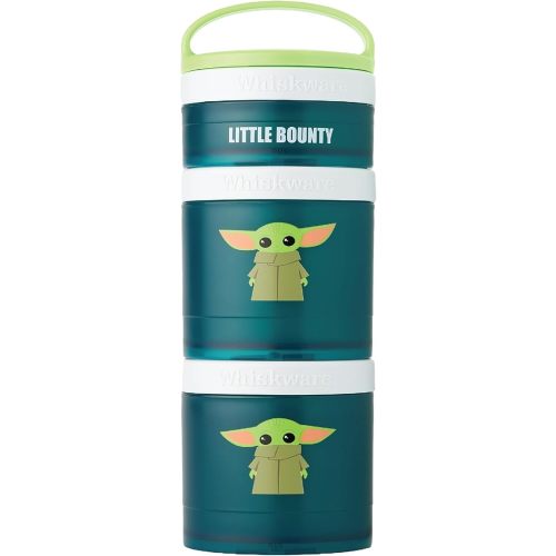 Whiskware Stackable Snack Containers for Kids and Toddlers, 3 Stackable Snack Cups for School and Travel, The Child Little Bounty - Green/White/Teal