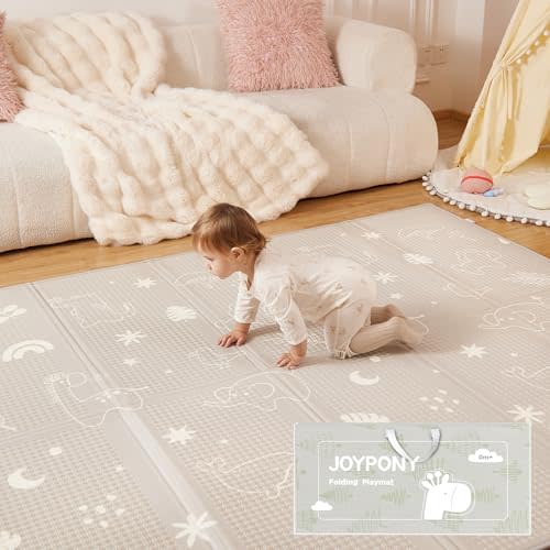 Joypony Baby Play Mat 79x 71 Inch, Extra Large Foldable Play Mats for Babies and Toddlers, Waterproof & Anti-Slip Portable Baby Floor Mat for Tummy Time, Non Toxic Foam Play Mat for Floor Travel Bag