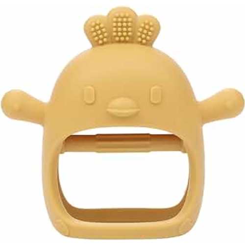 AIXMEET Baby Teething Toys,Silicone Baby Teether for Babies 0-6 Months, Mitten Teething Toy for Soothing Sore Gums, Never Drop Infant Hand Teether,Baby Chew Toys for Sucking Needs,Yellow