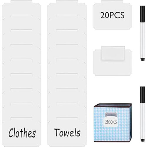 Erasable Label Holders Kit - 20 White PVC Bin Clips & 2 Chalk Markers for Organizing Storage Bins, Baskets, Containers