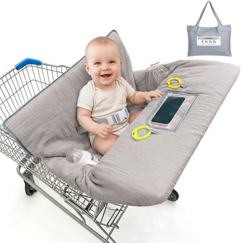 Muslin Shopping Cart Cover for Baby Soft & Breathable High Chair Covers for Restaurant Seat Grocery Cart Cover with Storage Pocket Machine Washable for Infant Toddler Boy Girl, Sage Green