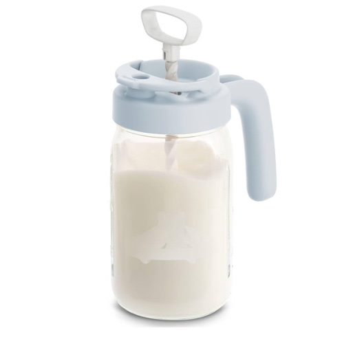 Papablic Glass Breastmilk Pitcher, Formula Mixing Pitcher with Mixing Handle Lid, Wide Mouth Mason Jar Mixer with Flip Locking Spout, Easy to Clean, BPA Free, Blue