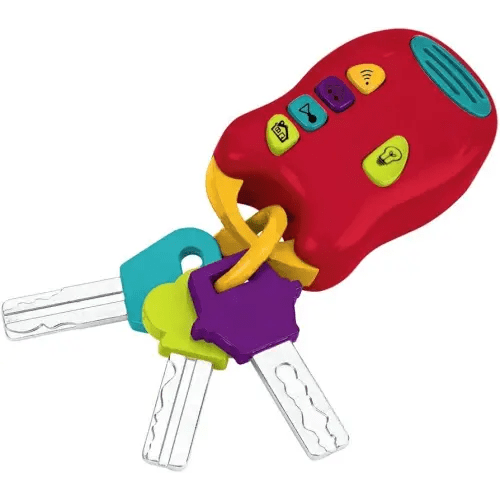 Battat – Toy Keys Set – 3 Keys & Remote With 4 Fun Sounds – Mini Flashlight – Toy Car Keys With Fob For Baby, Toddler – 10 Months + – Light & Sound Keys, Red