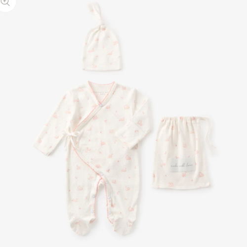 Pink Swan Print Organic Cotton Pointelle Layette 2 Pc Gift Set