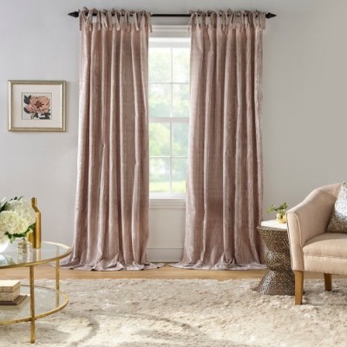 Korena Rustic Vogue Tie-Top Crushed Velvet Single Window Curtain Panel - 52" x 84" - Taupe - Elrene Home Fashions