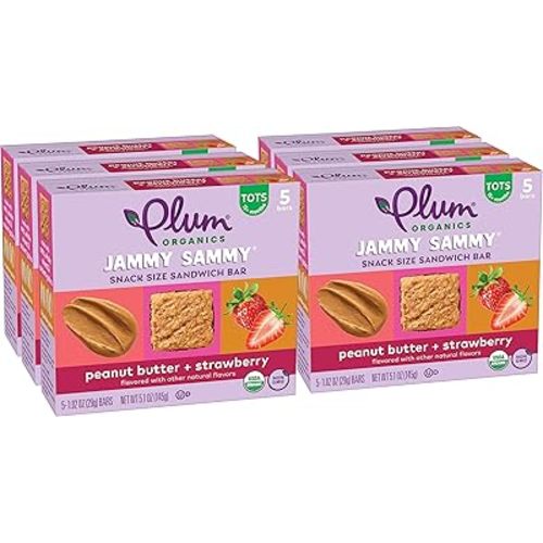 Plum Organics Jammy Sammy Snack Bars - Peanut Butter and Strawberry - 1.02 oz Bars (Pack of 30) - Organic Toddler Food Snack Bars